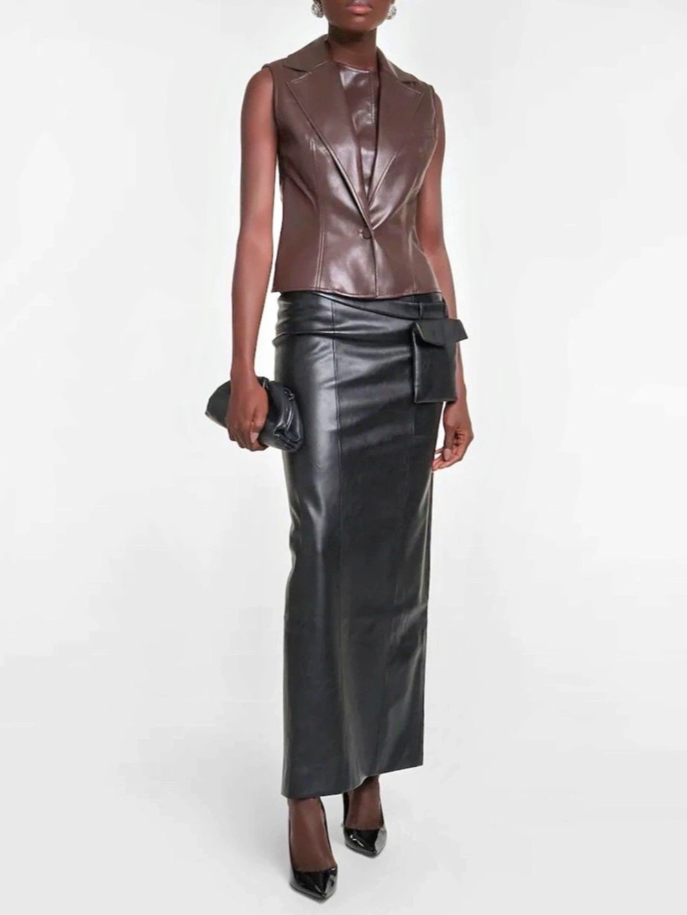 NWT Aya Muse Atyri coated black Faux Leather midi skirt size XS
